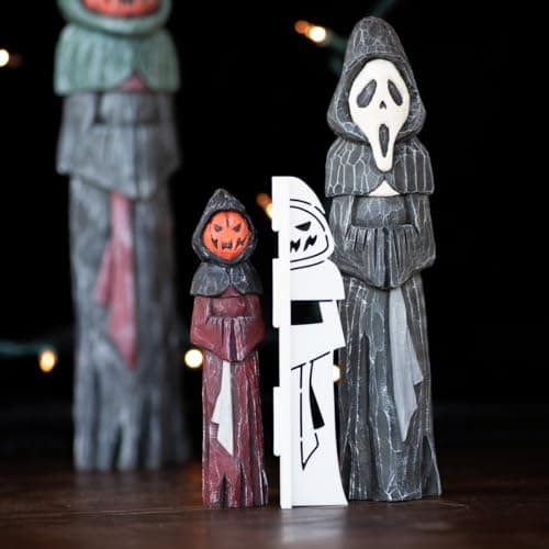 3D Printed Spooky Halloween Pumpkin/Ghost Grim Reaper Wood Carving Stencil Set, Template for Caricature and Wood Spirit Designs, 3 Sizes Included (1", 1.5", 2")